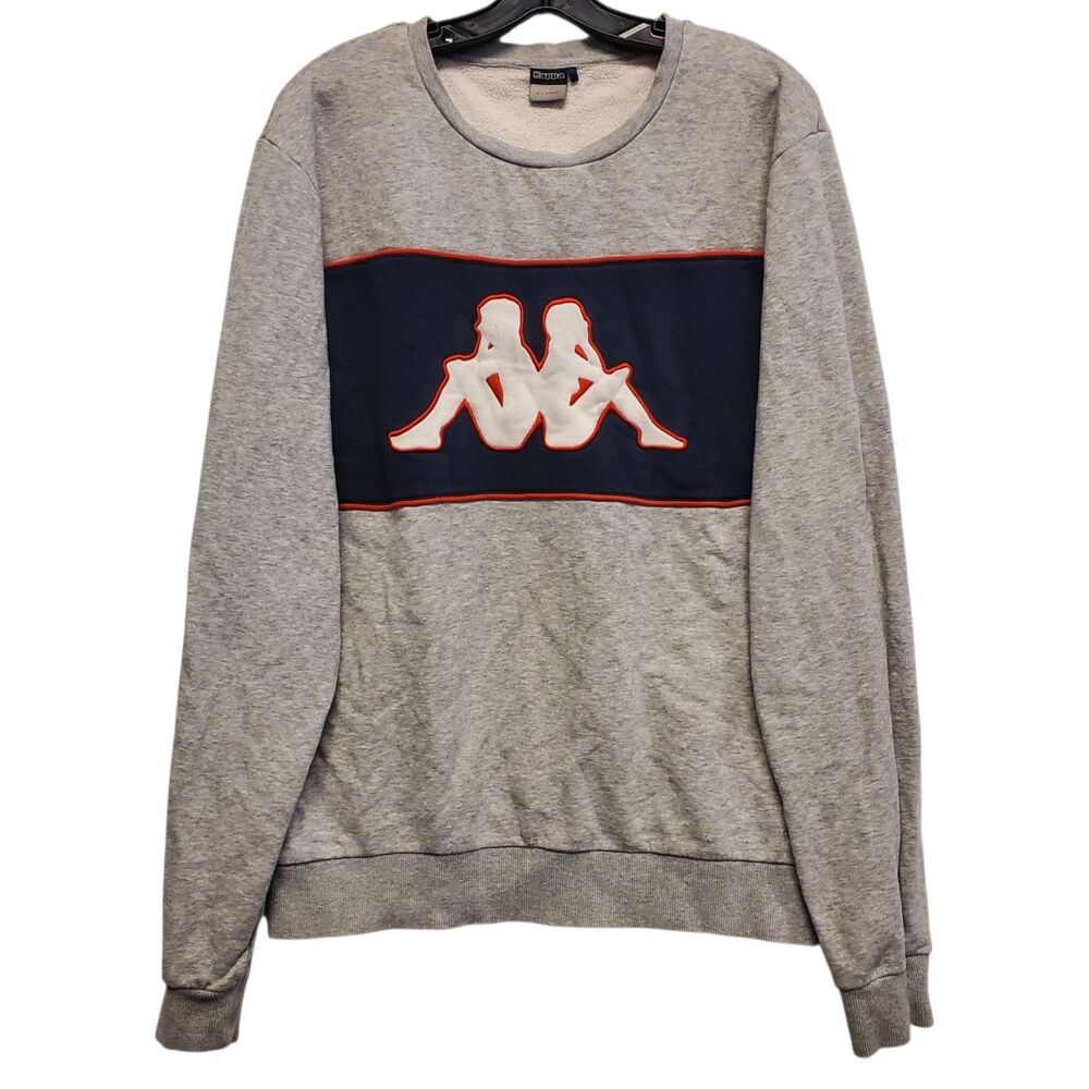 KAPPA Sweater Adult XL Gray Blue Embroidered Logo Spell Out Pullover Sweatshirt